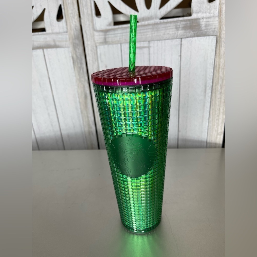 New! Starbucks Spring 2023 Watermelon Grid Green Pink Lid 24oz Cold Cup Tumbler